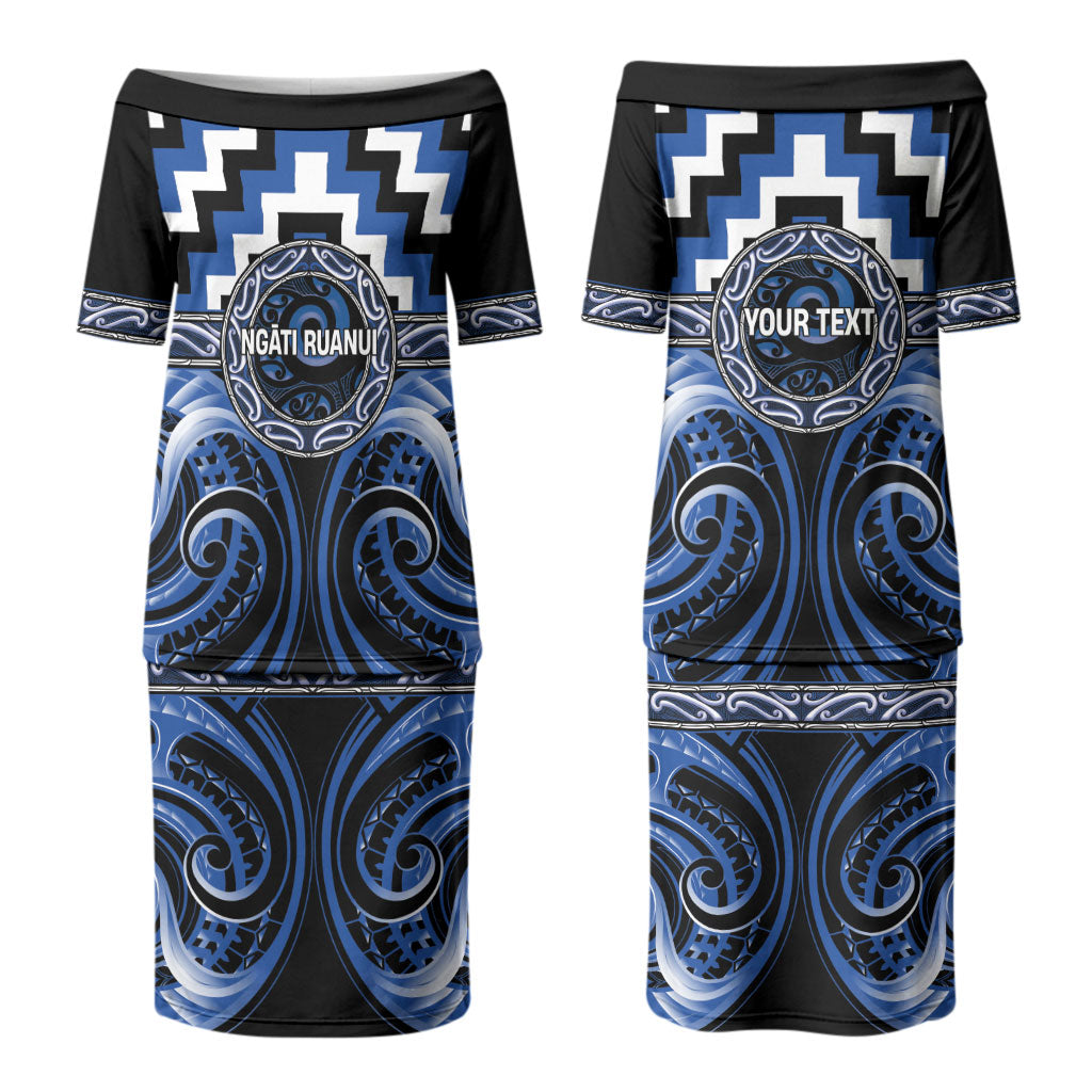 Aotearoa Ngati Ruanui Personalised Couples Matching Puletasi and Long Sleeve Button Shirt Maori Iwi Poutama Puhoro Tattoo