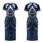 Aotearoa Ngati Ruanui Personalised Couples Matching Short Sleeve Bodycon Dress and Hawaiian Shirt Maori Iwi Poutama Puhoro Tattoo