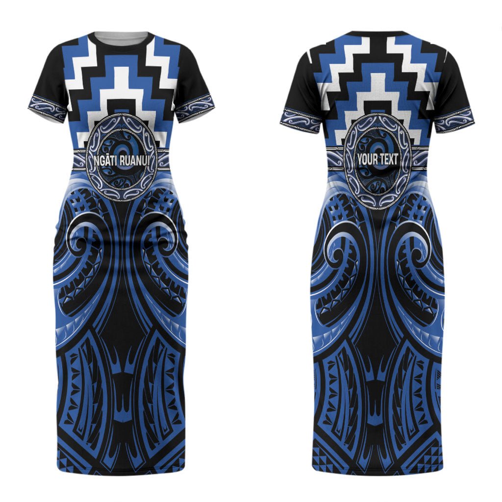 Aotearoa Ngati Ruanui Personalised Couples Matching Short Sleeve Bodycon Dress and Hawaiian Shirt Maori Iwi Poutama Puhoro Tattoo