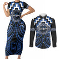 Aotearoa Ngati Ruanui Personalised Couples Matching Short Sleeve Bodycon Dress and Long Sleeve Button Shirt Maori Iwi Poutama Puhoro Tattoo