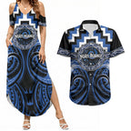 Aotearoa Ngati Ruanui Personalised Couples Matching Summer Maxi Dress and Hawaiian Shirt Maori Iwi Poutama Puhoro Tattoo