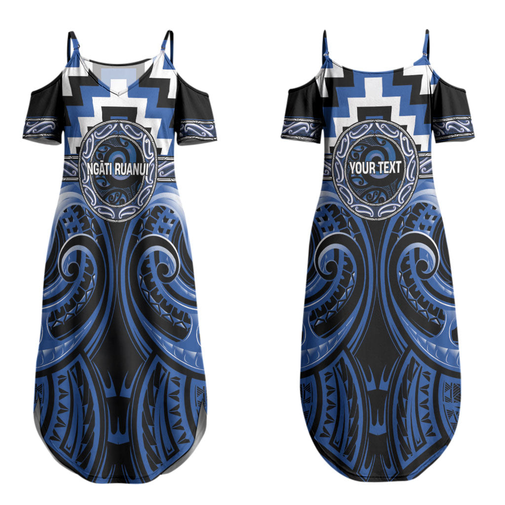 Aotearoa Ngati Ruanui Personalised Couples Matching Summer Maxi Dress and Hawaiian Shirt Maori Iwi Poutama Puhoro Tattoo