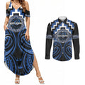 Aotearoa Ngati Ruanui Personalised Couples Matching Summer Maxi Dress and Long Sleeve Button Shirt Maori Iwi Poutama Puhoro Tattoo