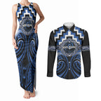 Aotearoa Ngati Ruanui Personalised Couples Matching Tank Maxi Dress and Long Sleeve Button Shirt Maori Iwi Poutama Puhoro Tattoo