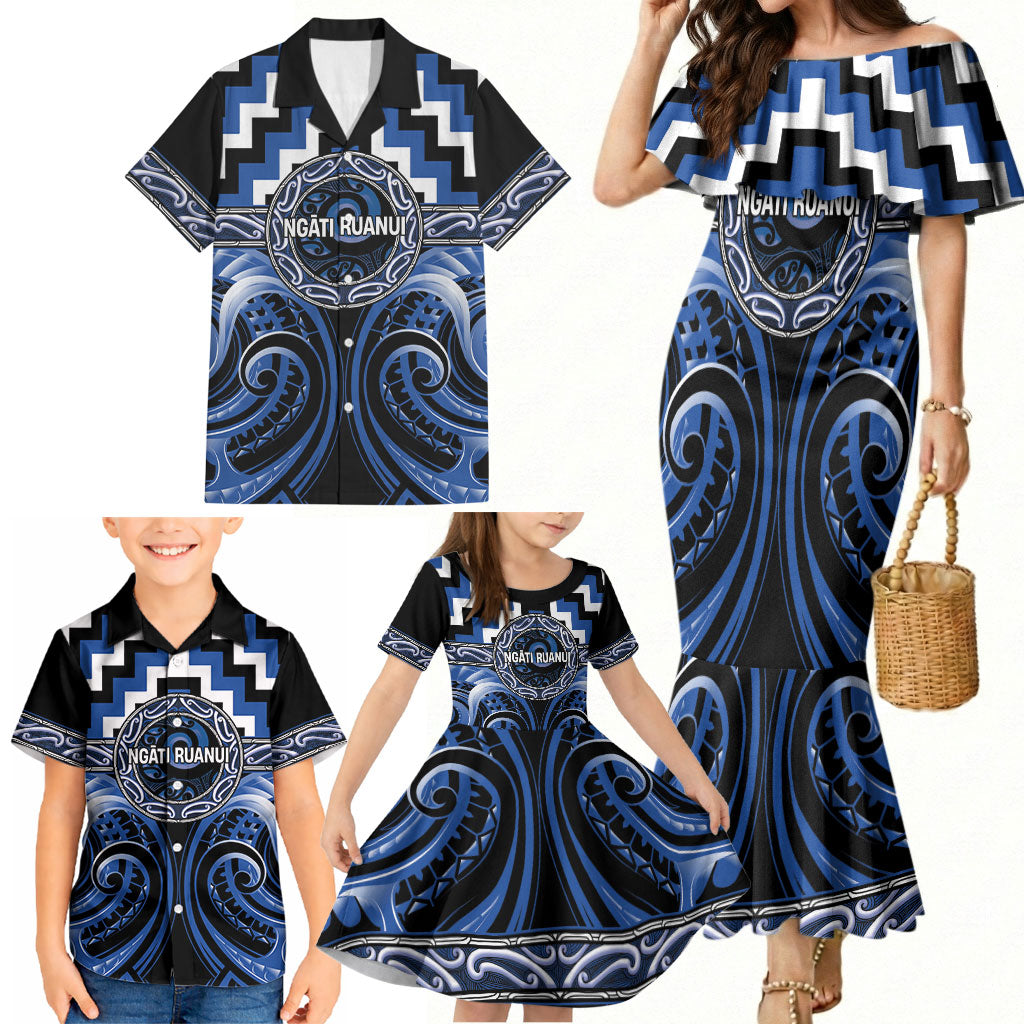 Aotearoa Ngati Ruanui Personalised Family Matching Mermaid Dress and Hawaiian Shirt Maori Iwi Poutama Puhoro Tattoo