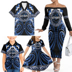 Aotearoa Ngati Ruanui Personalised Family Matching Off The Shoulder Long Sleeve Dress and Hawaiian Shirt Maori Iwi Poutama Puhoro Tattoo
