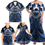 Aotearoa Ngati Ruanui Personalised Family Matching Off Shoulder Maxi Dress and Hawaiian Shirt Maori Iwi Poutama Puhoro Tattoo
