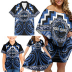 Aotearoa Ngati Ruanui Personalised Family Matching Off Shoulder Short Dress and Hawaiian Shirt Maori Iwi Poutama Puhoro Tattoo
