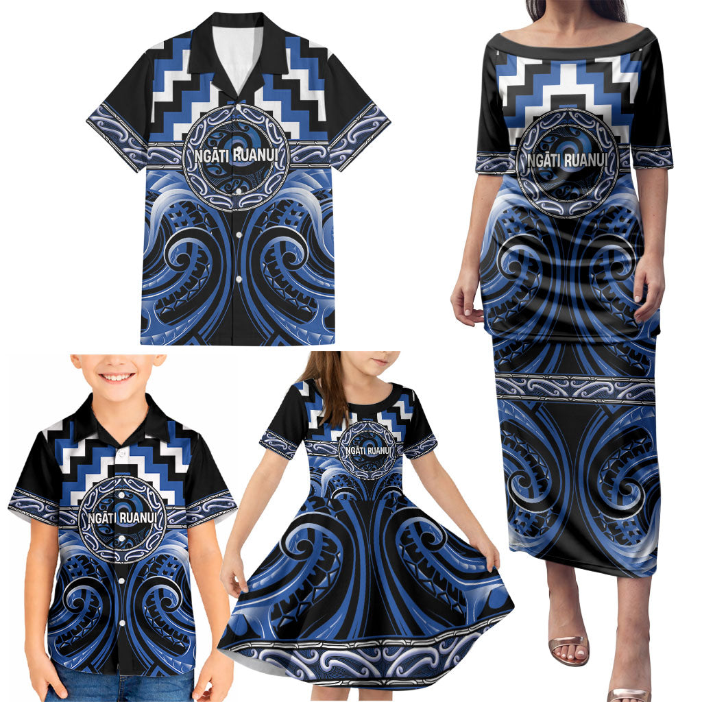 Aotearoa Ngati Ruanui Personalised Family Matching Puletasi and Hawaiian Shirt Maori Iwi Poutama Puhoro Tattoo