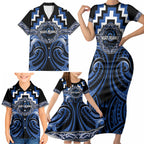 Aotearoa Ngati Ruanui Personalised Family Matching Short Sleeve Bodycon Dress and Hawaiian Shirt Maori Iwi Poutama Puhoro Tattoo