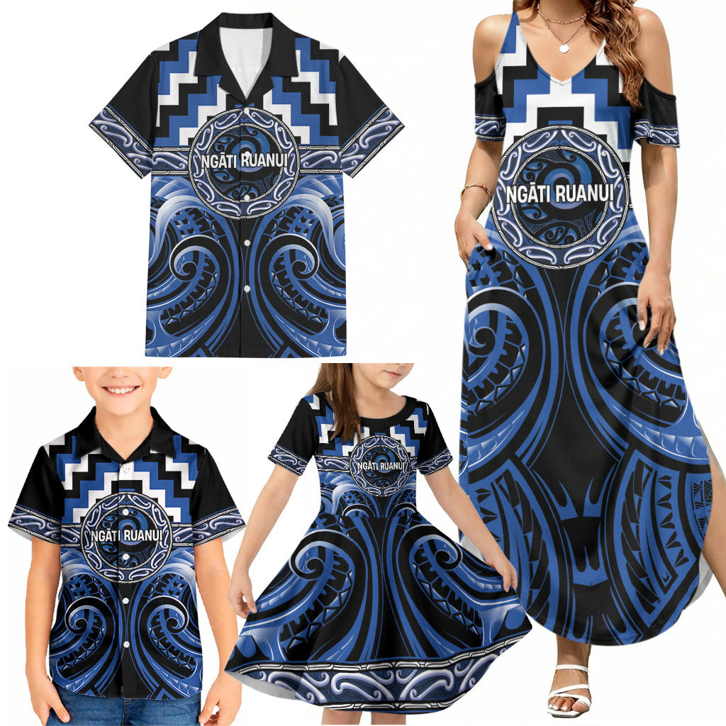 Aotearoa Ngati Ruanui Personalised Family Matching Summer Maxi Dress and Hawaiian Shirt Maori Iwi Poutama Puhoro Tattoo