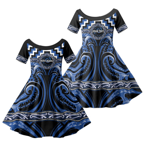 Aotearoa Ngati Ruanui Personalised Family Matching Summer Maxi Dress and Hawaiian Shirt Maori Iwi Poutama Puhoro Tattoo