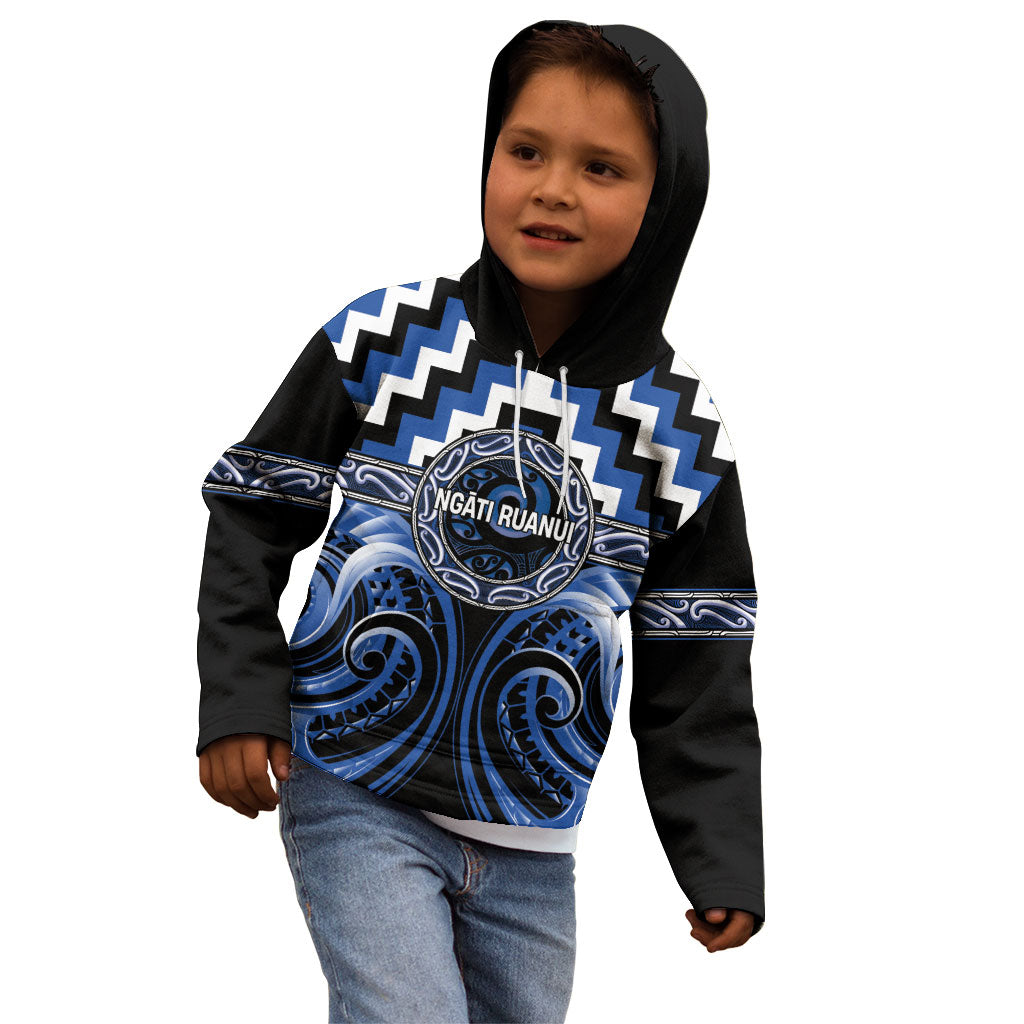 Aotearoa Ngati Ruanui Personalised Kid Hoodie Maori Iwi Poutama Puhoro Tattoo