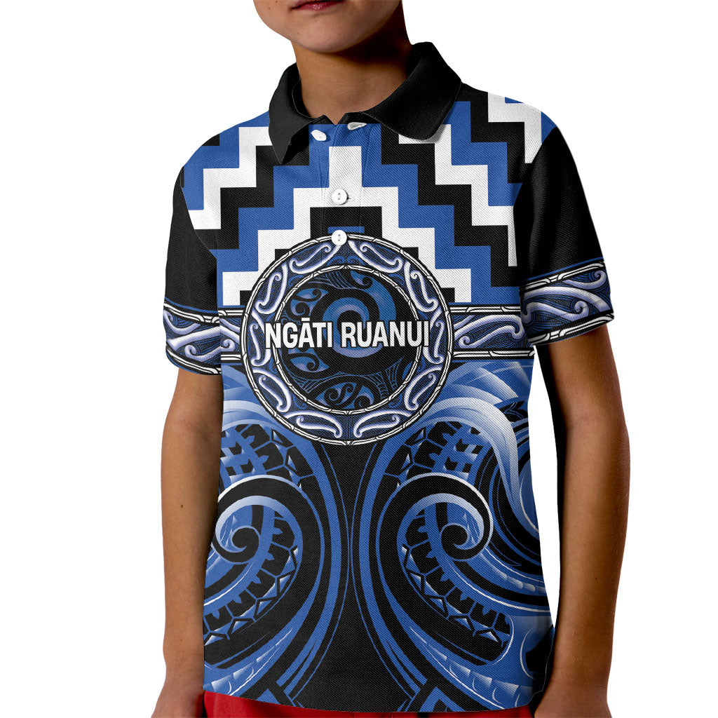Aotearoa Ngati Ruanui Personalised Kid Polo Shirt Maori Iwi Poutama Puhoro Tattoo