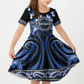 Aotearoa Ngati Ruanui Personalised Kid Short Sleeve Dress Maori Iwi Poutama Puhoro Tattoo