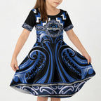 Aotearoa Ngati Ruanui Personalised Kid Short Sleeve Dress Maori Iwi Poutama Puhoro Tattoo