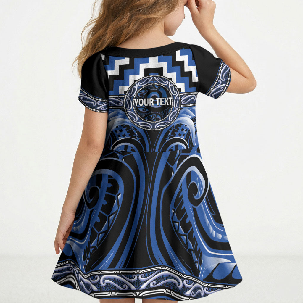 Aotearoa Ngati Ruanui Personalised Kid Short Sleeve Dress Maori Iwi Poutama Puhoro Tattoo