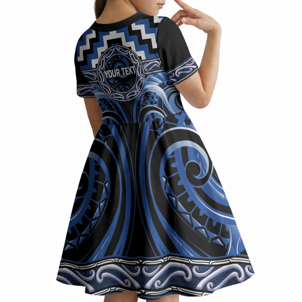 Aotearoa Ngati Ruanui Personalised Kid Short Sleeve Dress Maori Iwi Poutama Puhoro Tattoo