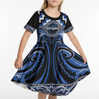 Aotearoa Ngati Ruanui Personalised Kid Short Sleeve Dress Maori Iwi Poutama Puhoro Tattoo
