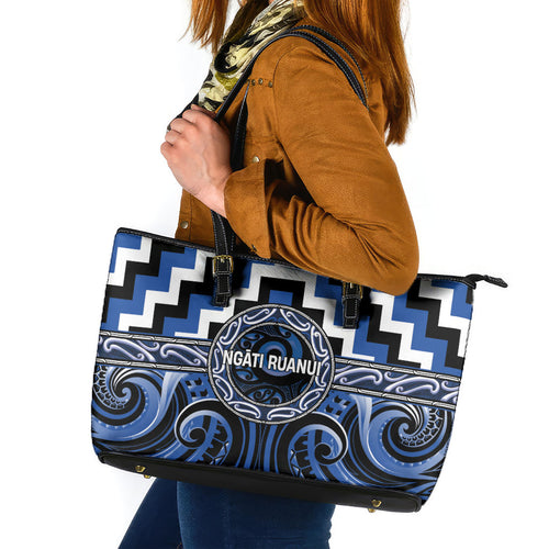 Aotearoa Ngati Ruanui Leather Tote Bag Maori Iwi Poutama Puhoro Tattoo