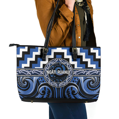 Aotearoa Ngati Ruanui Leather Tote Bag Maori Iwi Poutama Puhoro Tattoo