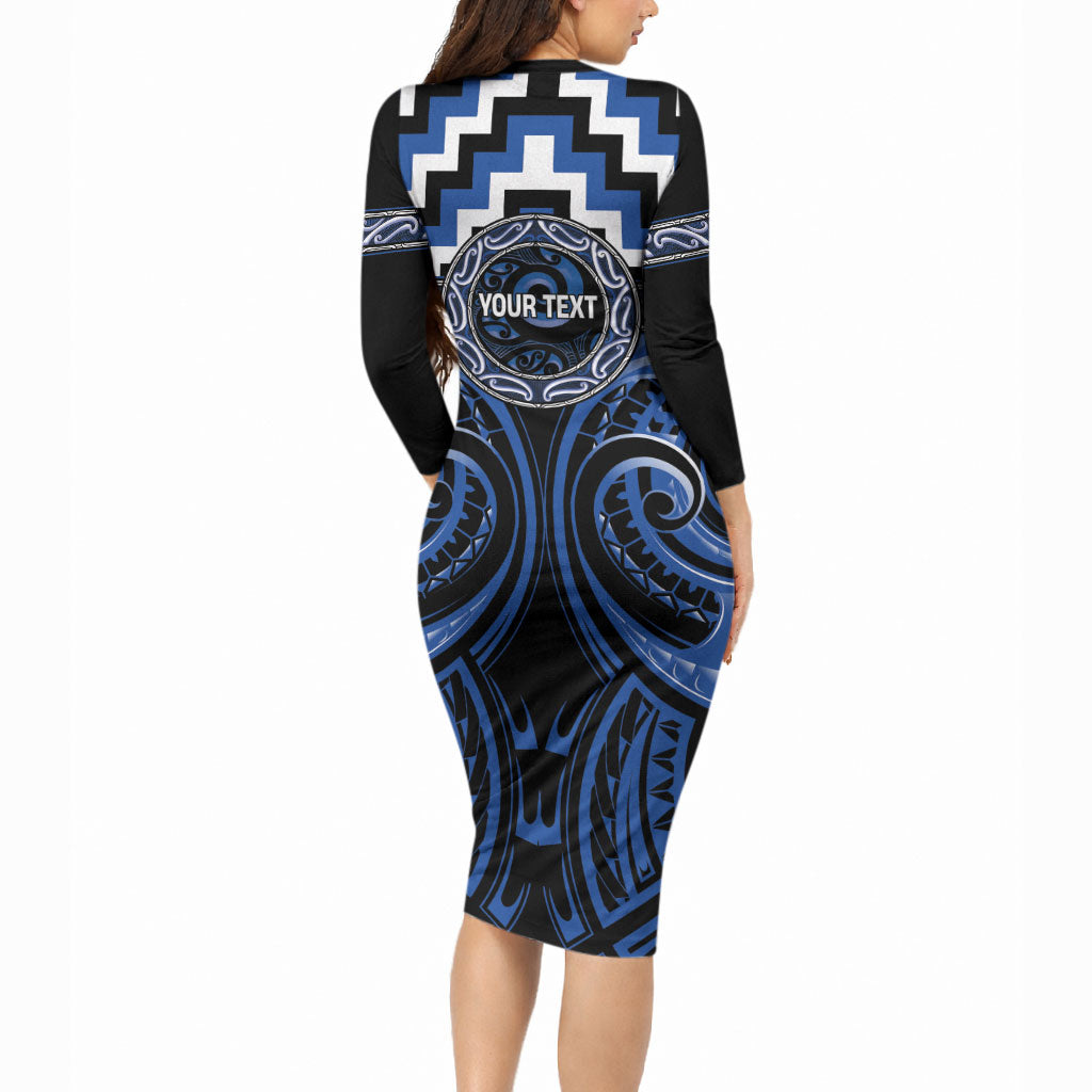 Aotearoa Ngati Ruanui Personalised Long Sleeve Bodycon Dress Maori Iwi Poutama Puhoro Tattoo