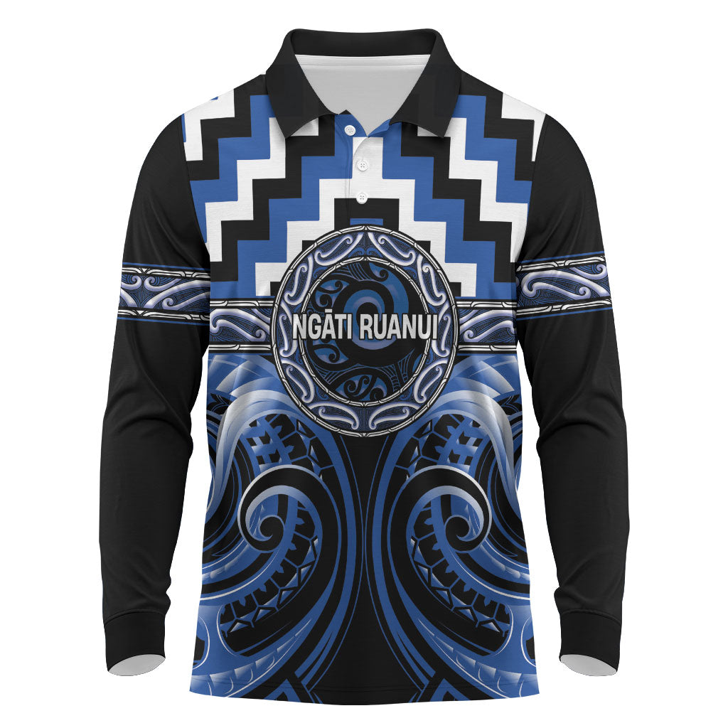 Aotearoa Ngati Ruanui Personalised Long Sleeve Polo Shirt Maori Iwi Poutama Puhoro Tattoo