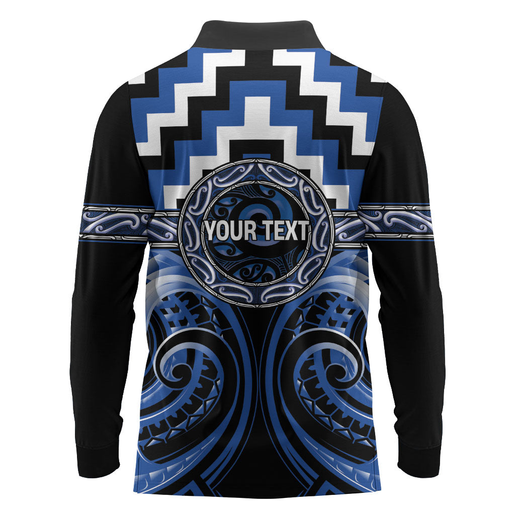 Aotearoa Ngati Ruanui Personalised Long Sleeve Polo Shirt Maori Iwi Poutama Puhoro Tattoo