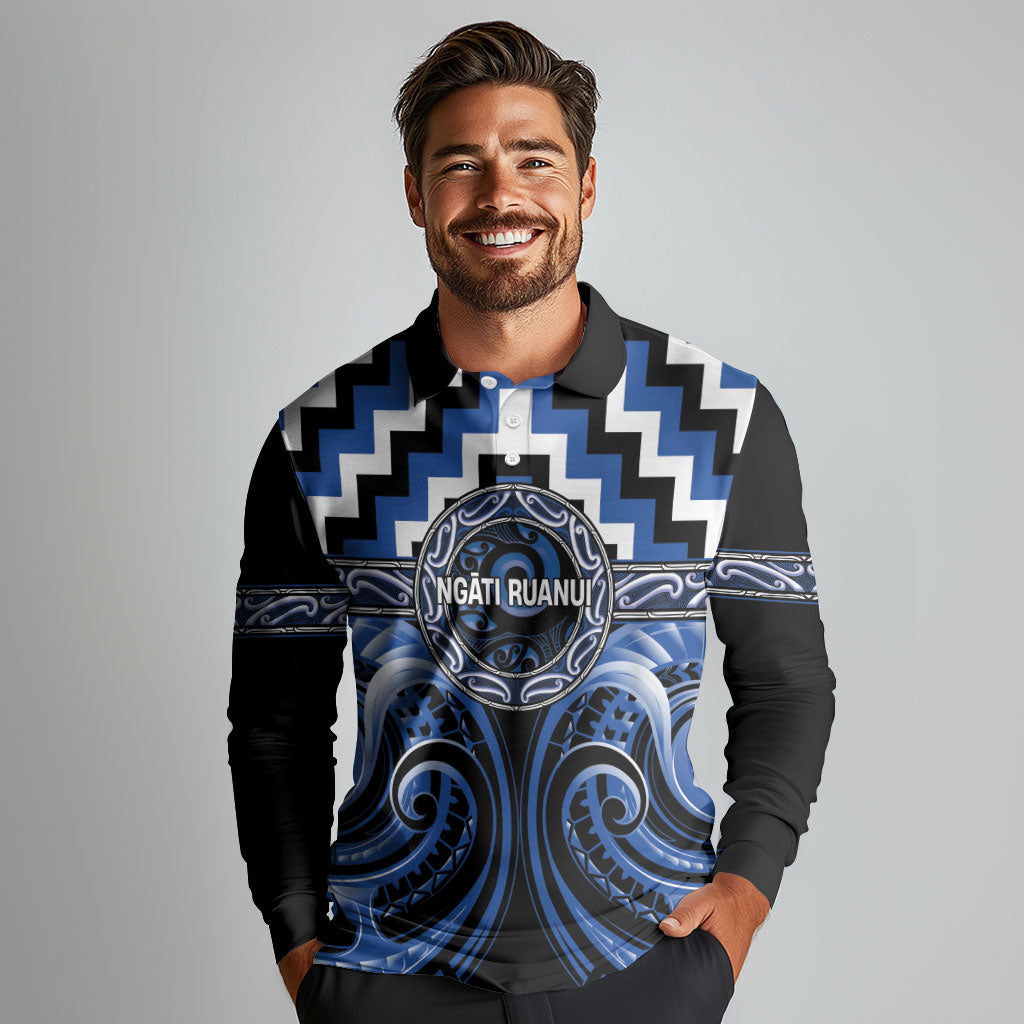 Aotearoa Ngati Ruanui Personalised Long Sleeve Polo Shirt Maori Iwi Poutama Puhoro Tattoo