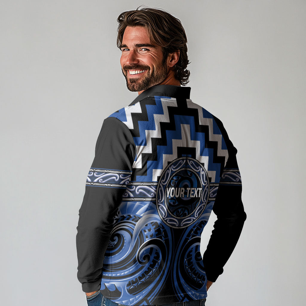 Aotearoa Ngati Ruanui Personalised Long Sleeve Polo Shirt Maori Iwi Poutama Puhoro Tattoo