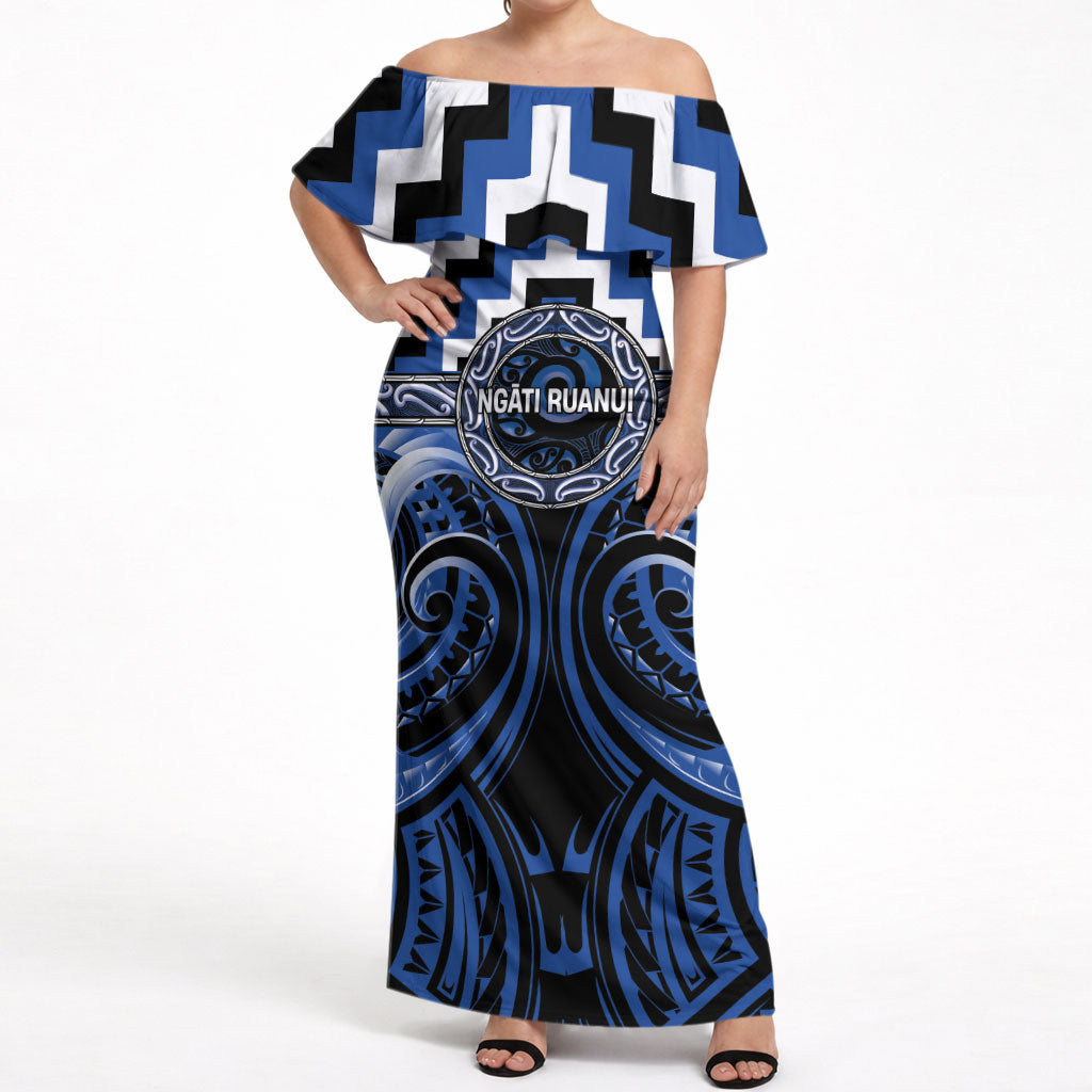 Aotearoa Ngati Ruanui Personalised Off Shoulder Maxi Dress Maori Iwi Poutama Puhoro Tattoo