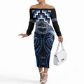 Aotearoa Ngati Ruanui Personalised Off The Shoulder Long Sleeve Dress Maori Iwi Poutama Puhoro Tattoo