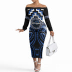 Aotearoa Ngati Ruanui Personalised Off The Shoulder Long Sleeve Dress Maori Iwi Poutama Puhoro Tattoo