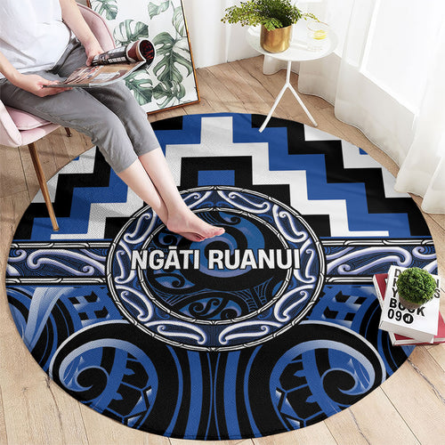 Aotearoa Ngati Ruanui Round Carpet Maori Iwi Poutama Puhoro Tattoo