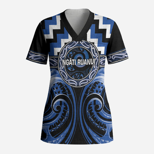 Aotearoa Ngati Ruanui Personalised Scrub Top Maori Iwi Poutama Puhoro Tattoo