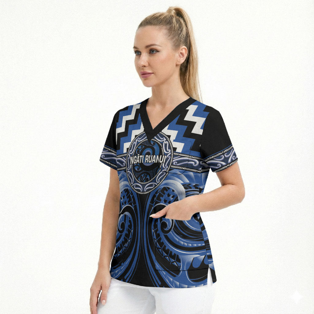 Aotearoa Ngati Ruanui Personalised Scrub Top Maori Iwi Poutama Puhoro Tattoo