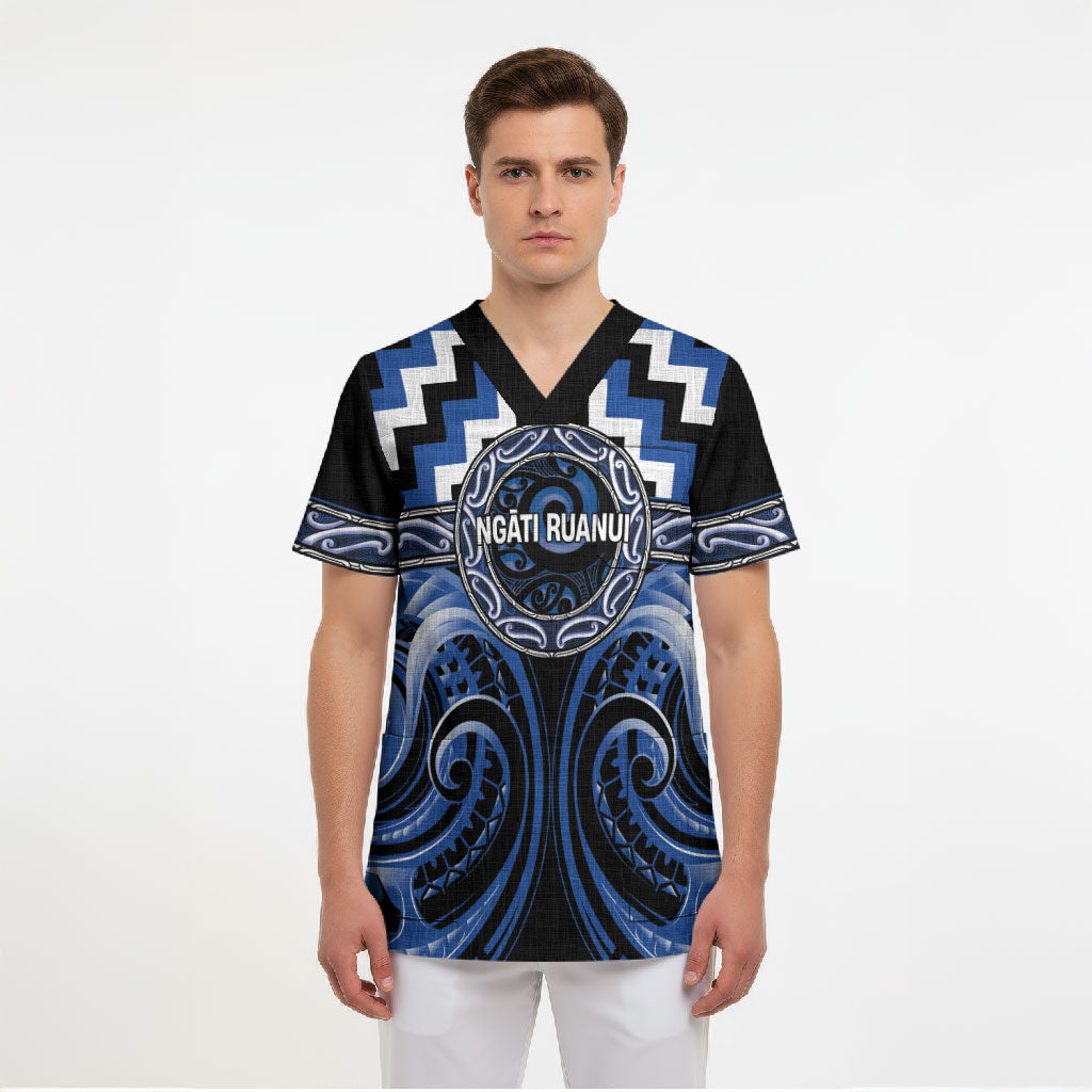 Aotearoa Ngati Ruanui Personalised Scrub Top Maori Iwi Poutama Puhoro Tattoo