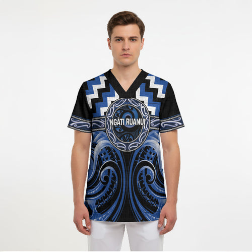 Aotearoa Ngati Ruanui Personalised Scrub Top Maori Iwi Poutama Puhoro Tattoo