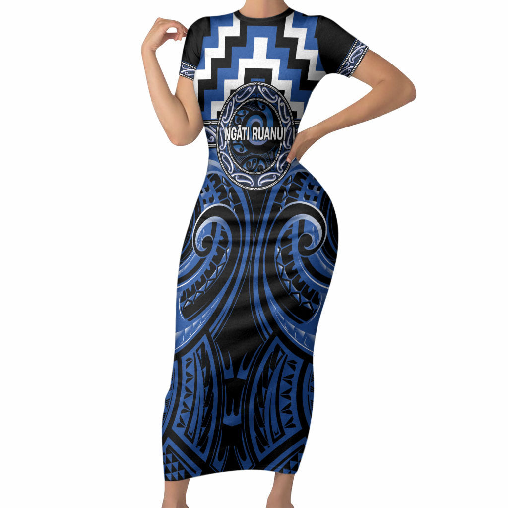 Aotearoa Ngati Ruanui Personalised Short Sleeve Bodycon Dress Maori Iwi Poutama Puhoro Tattoo