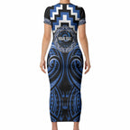 Aotearoa Ngati Ruanui Personalised Short Sleeve Bodycon Dress Maori Iwi Poutama Puhoro Tattoo
