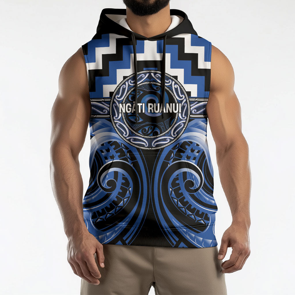 Aotearoa Ngati Ruanui Personalised Sleeveless Hoodie Maori Iwi Poutama Puhoro Tattoo