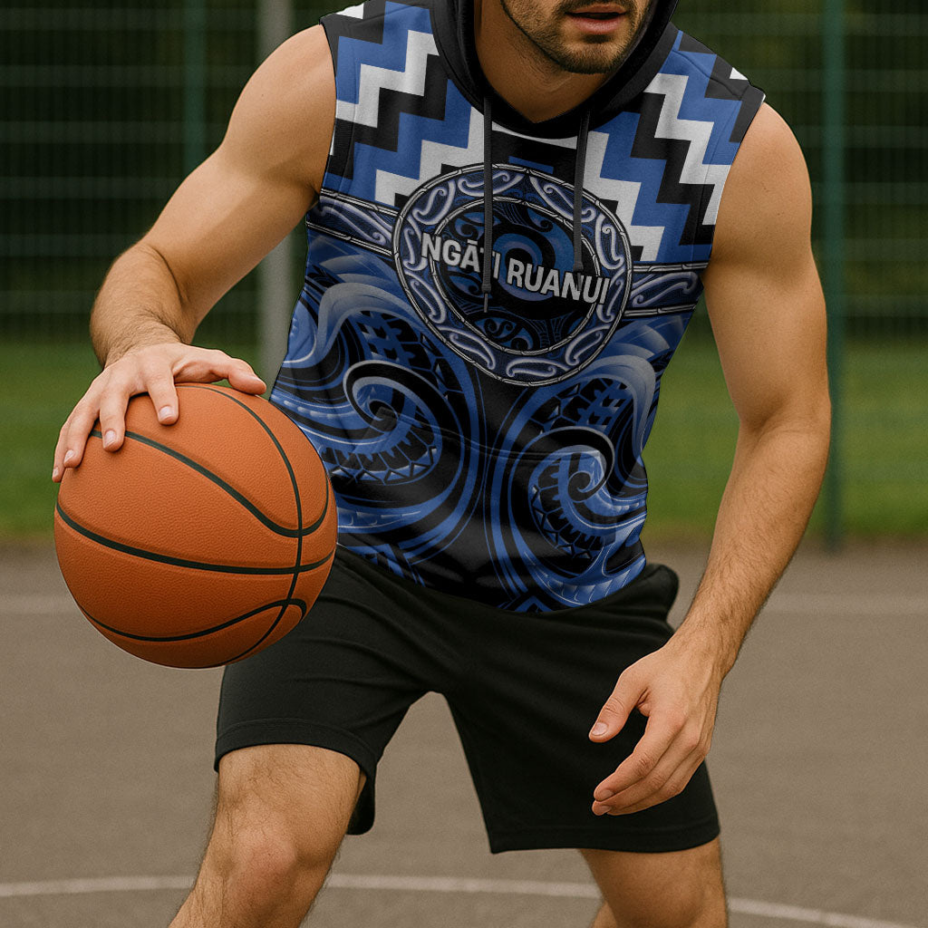 Aotearoa Ngati Ruanui Personalised Sleeveless Hoodie Maori Iwi Poutama Puhoro Tattoo