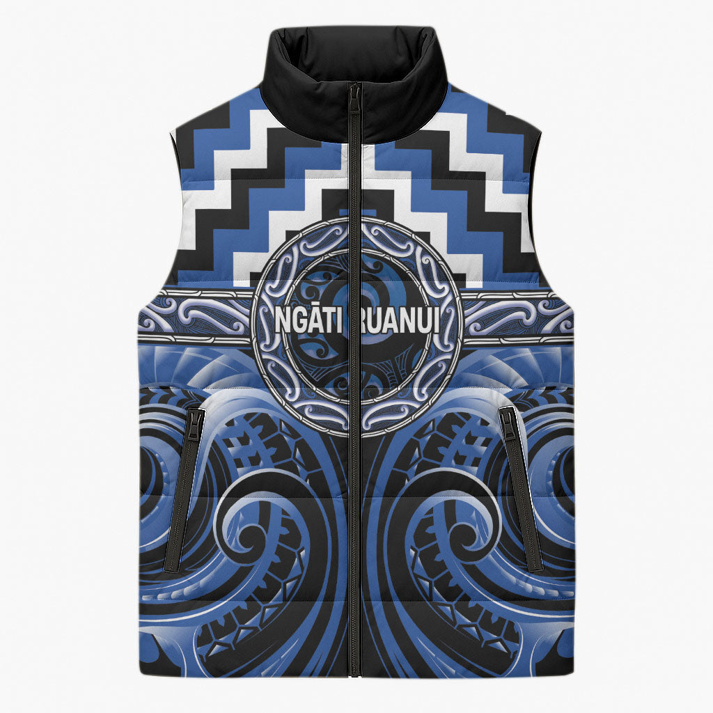 Aotearoa Ngati Ruanui Personalised Sleeveless Puffer Jacket Maori Iwi Poutama Puhoro Tattoo