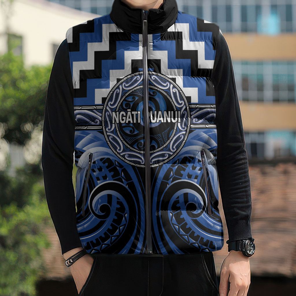 Aotearoa Ngati Ruanui Personalised Sleeveless Puffer Jacket Maori Iwi Poutama Puhoro Tattoo