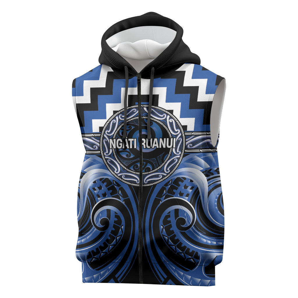 Aotearoa Ngati Ruanui Personalised Sleeveless Zip Hoodie Maori Iwi Poutama Puhoro Tattoo