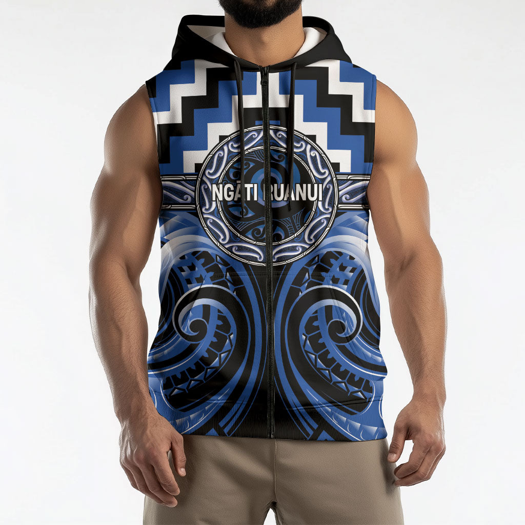 Aotearoa Ngati Ruanui Personalised Sleeveless Zip Hoodie Maori Iwi Poutama Puhoro Tattoo