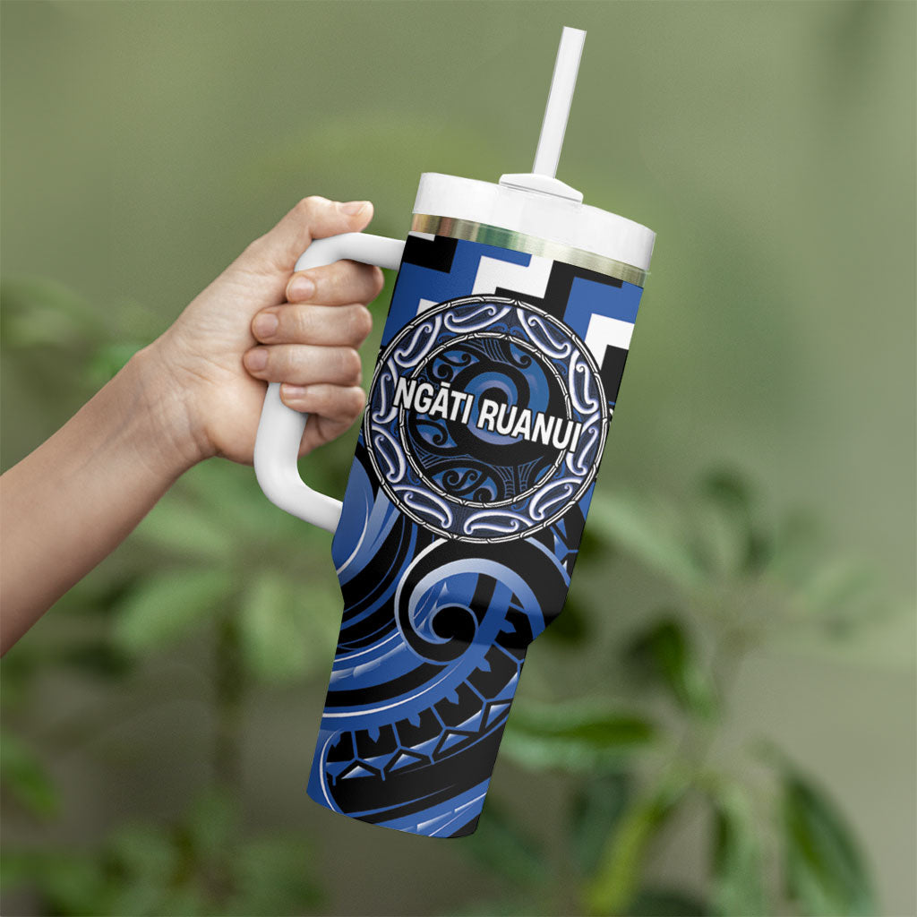 Aotearoa Ngati Ruanui Personalised Tumbler With Handle Maori Iwi Poutama Puhoro Tattoo