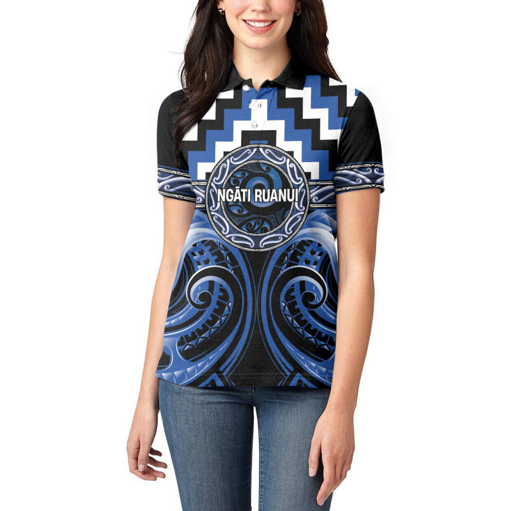 Aotearoa Ngati Ruanui Personalised Women Polo Shirt Maori Iwi Poutama Puhoro Tattoo