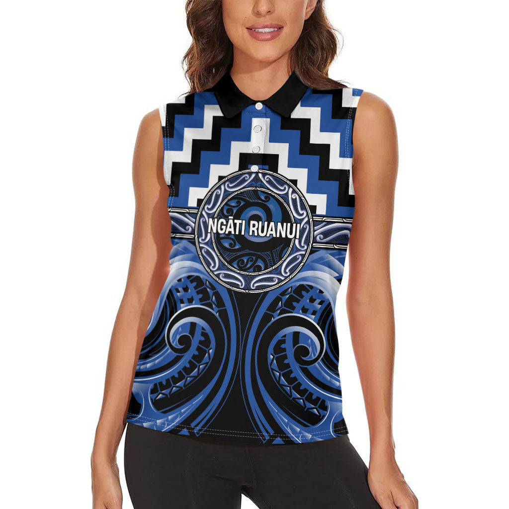 Aotearoa Ngati Ruanui Personalised Women Sleeveless Polo Shirt Maori Iwi Poutama Puhoro Tattoo
