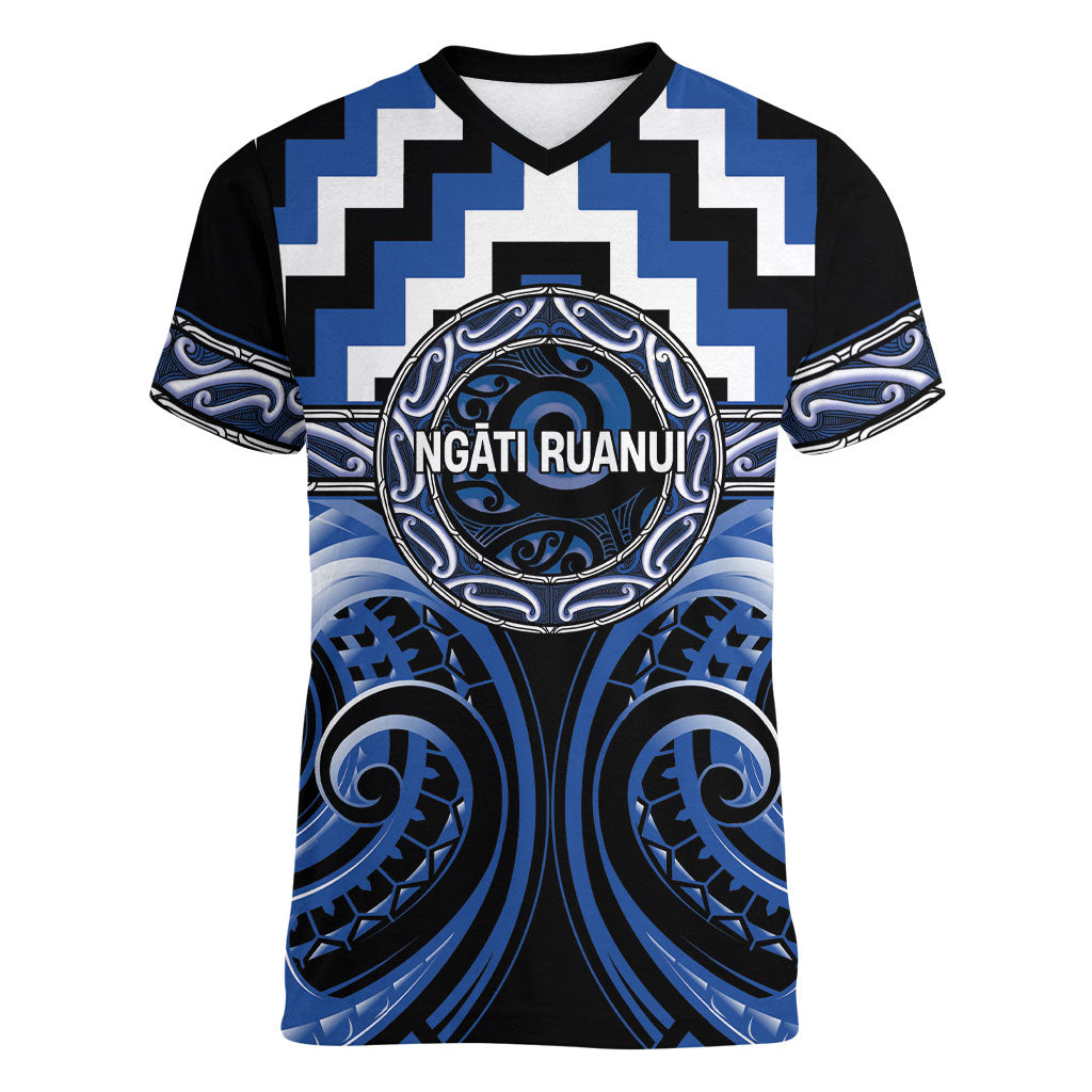 Aotearoa Ngati Ruanui Personalised Women V-Neck T-Shirt Maori Iwi Poutama Puhoro Tattoo